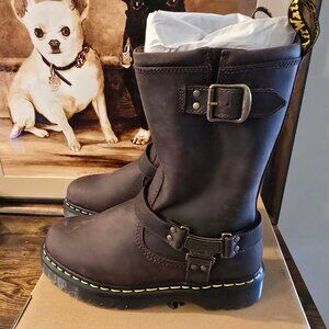 Dr. Martens Anistone Hi Leather Biker Boots Dark Brown Womens Size 10 US NEW